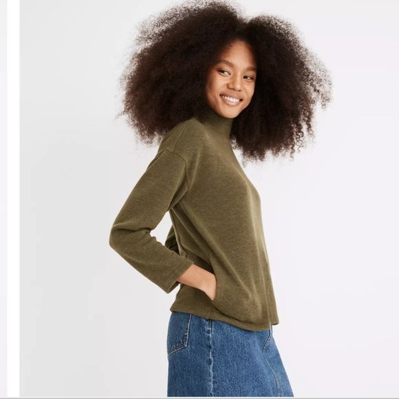 Madewell Mockneck Button-Back Top M Loden - Picture 4 of 7